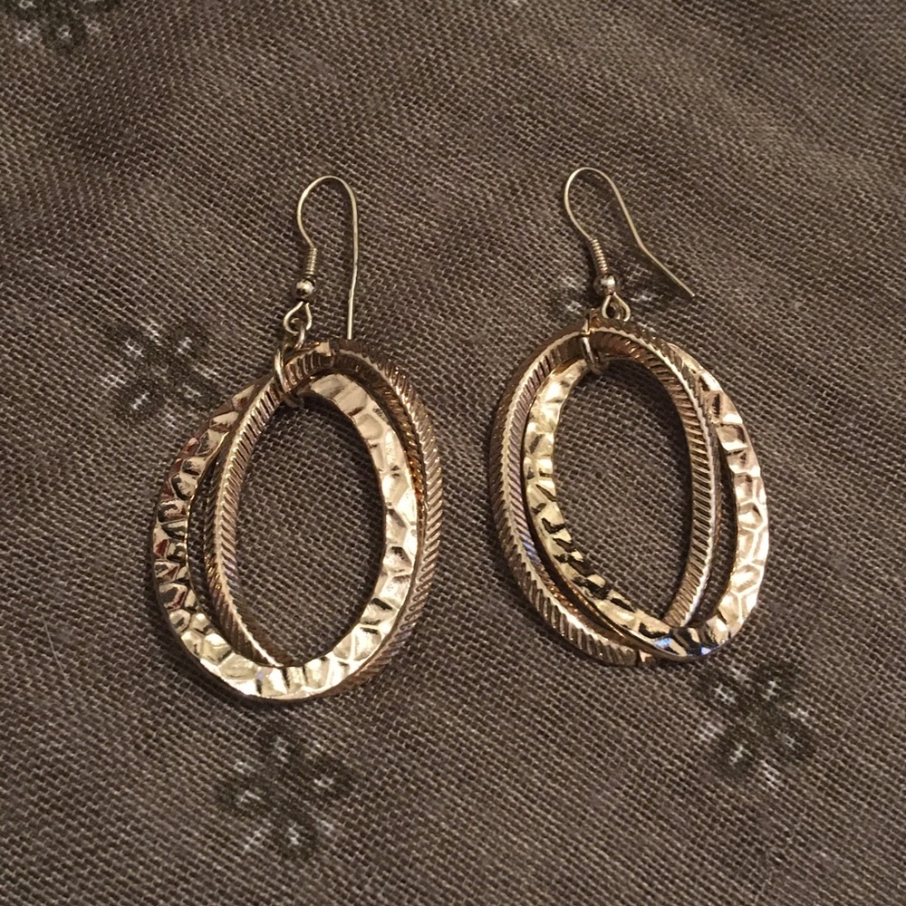 Vintage Gold Tone Layered Ovals Dangle Hook Earrings